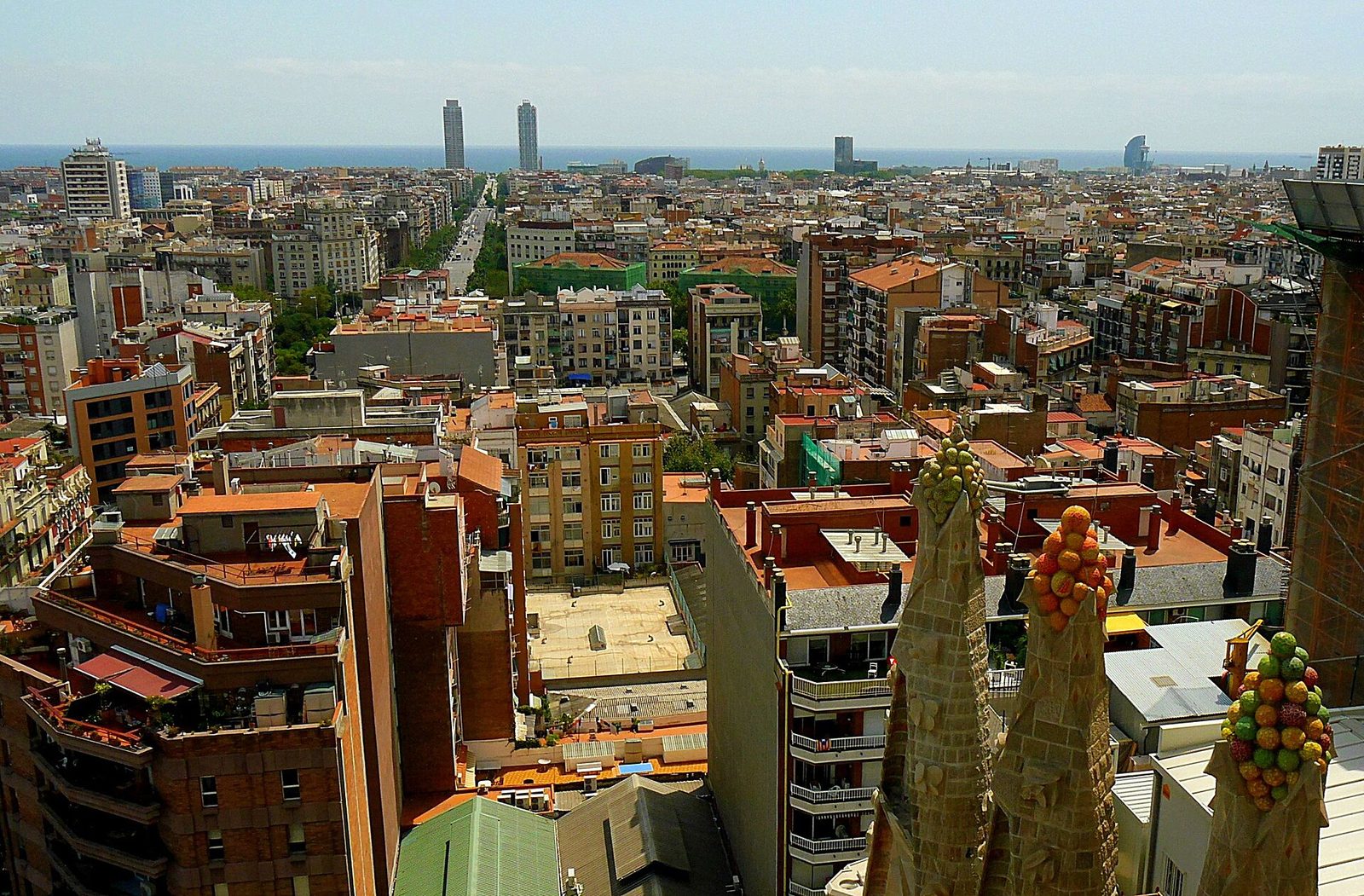 The Barcelona skyline crowned by the towers of the Sagrada Família.