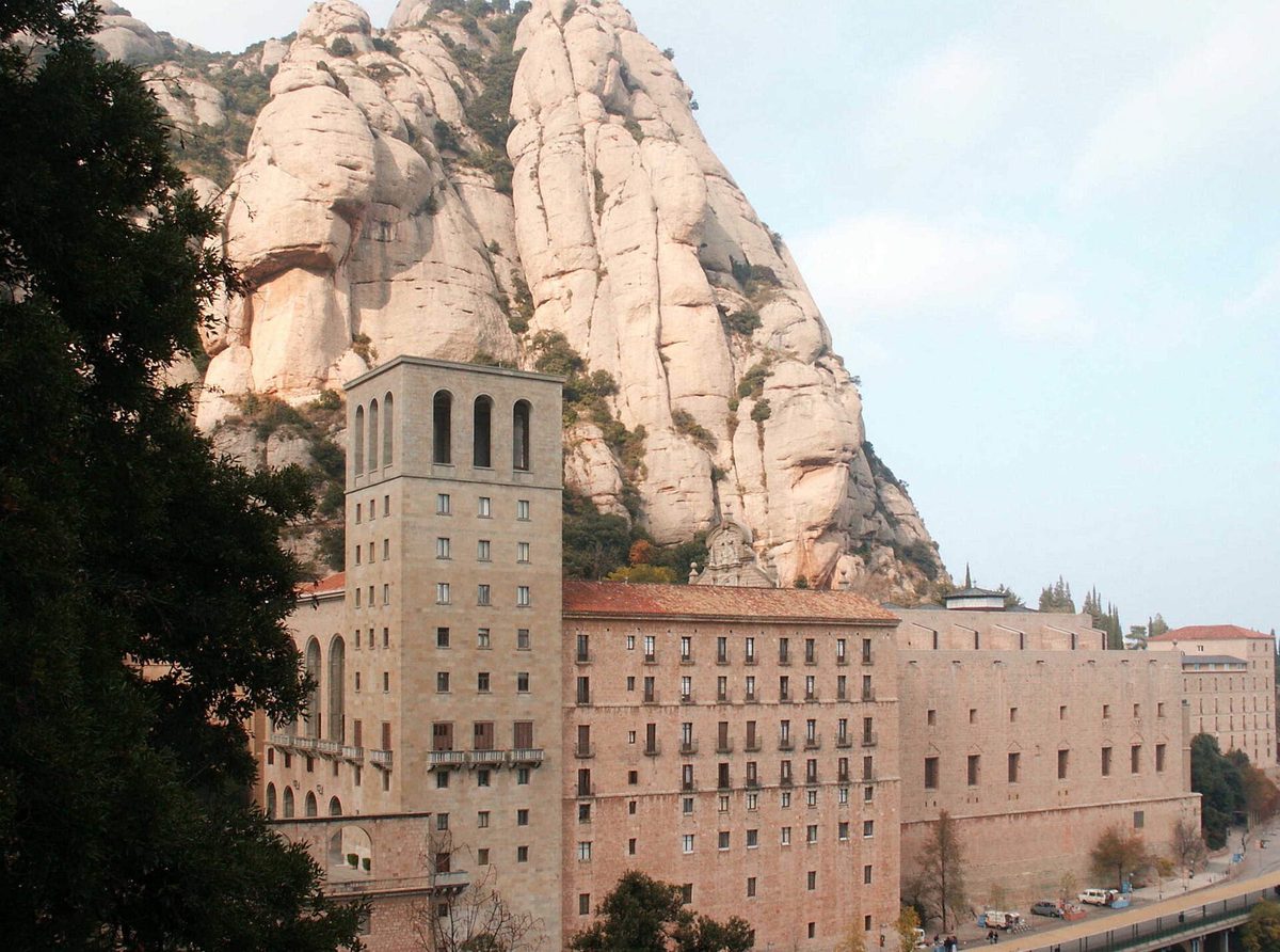 Montserrat monastery beneath its jagged rock peaks.