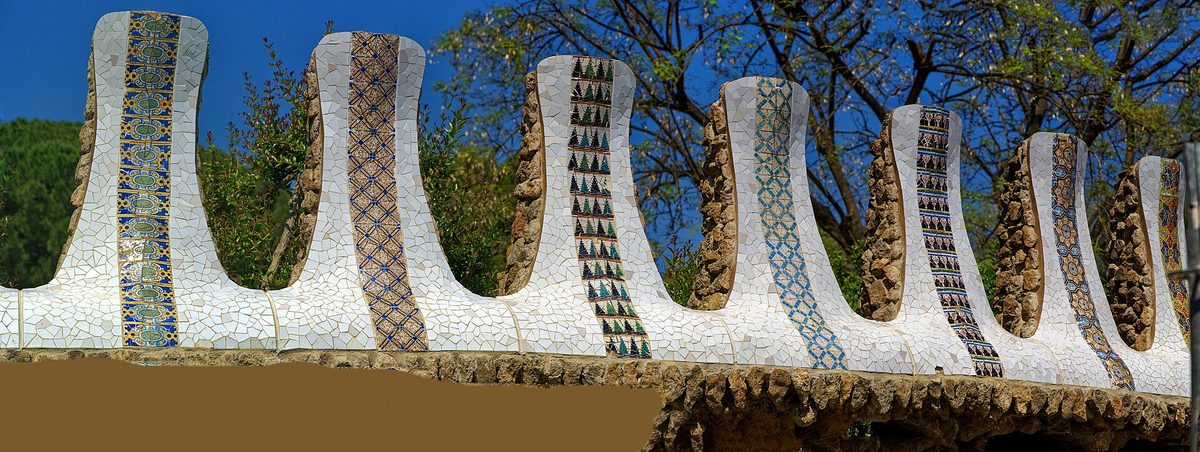 The trencadís mosaic bench at Park Güell.