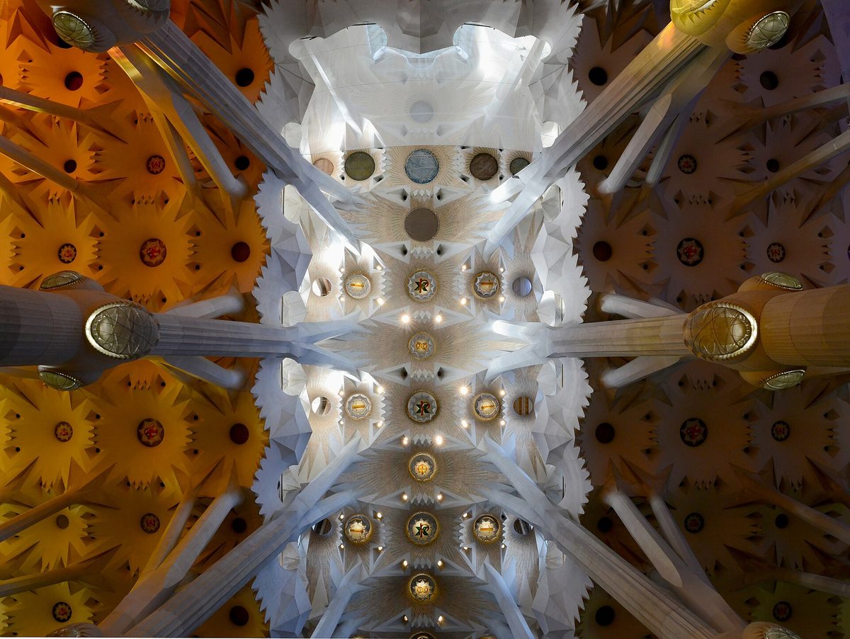 The forest-like vaulted ceiling of the Sagrada Família.
