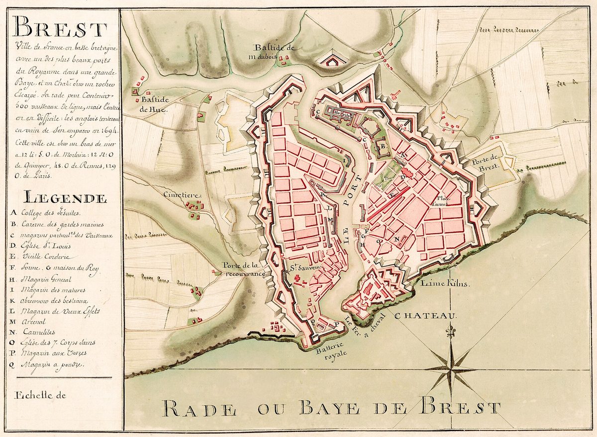 An old map of Brest and its great roadstead, around 1700.