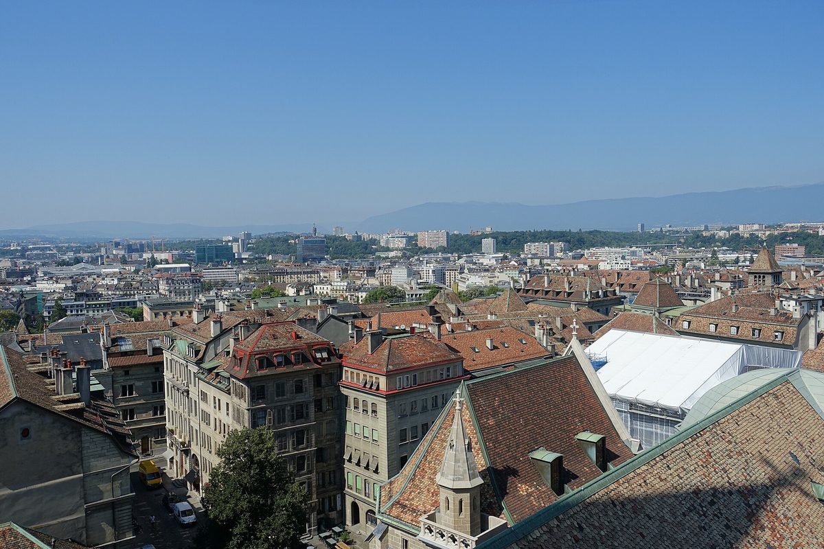 Geneva's cobbled Old Town and St Pierre Cathedral.