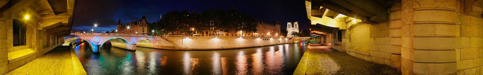 A bridge over the Seine as it winds through Paris.