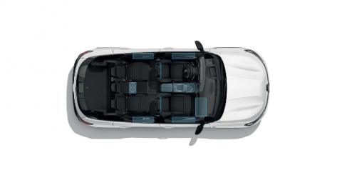 Vue en coupe de dessus de l'habitacle et du coffre du Renault Austral montrant l'agencement des sièges et des bagages