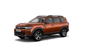 Vista de estúdio três quartos frontal do SUV Dacia Bigster em laranja com barras de tejadilho