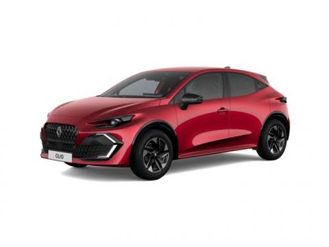 Renault Clio 2026 vermelho, vista três quartos frontal